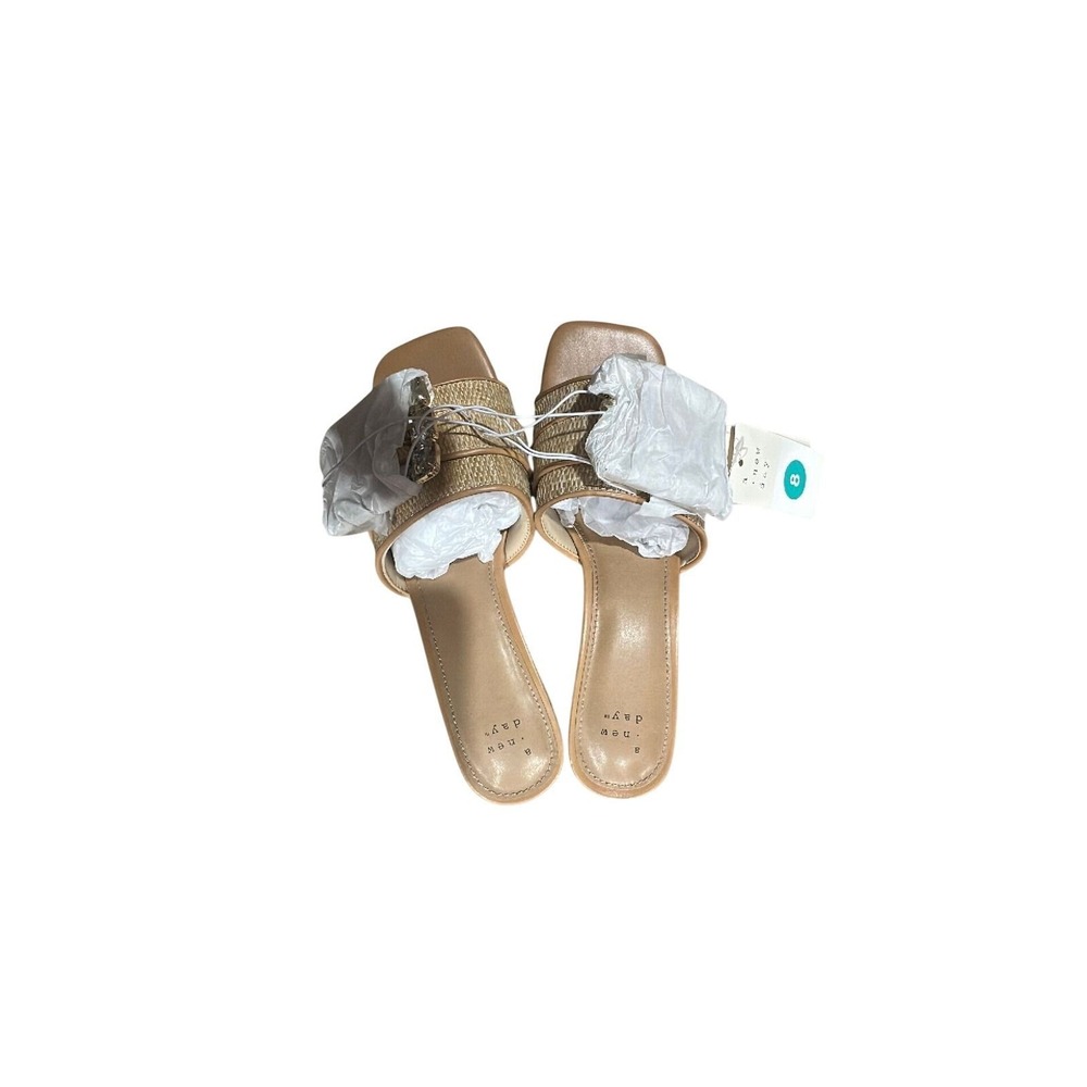 A New Day Womens Rhinestone Woven High Heel Slip On Sandals Beige Size 8 NWT